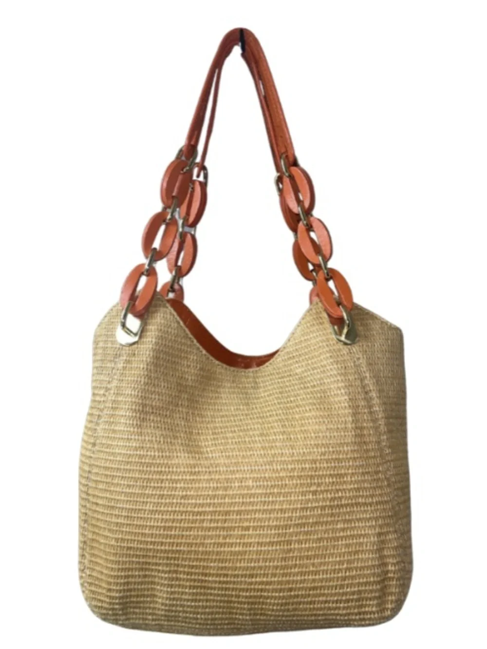 Michael Kors Lilly Woven Straw Hobo Bag - Orange/Tan - EUC - Picture 12 of 12